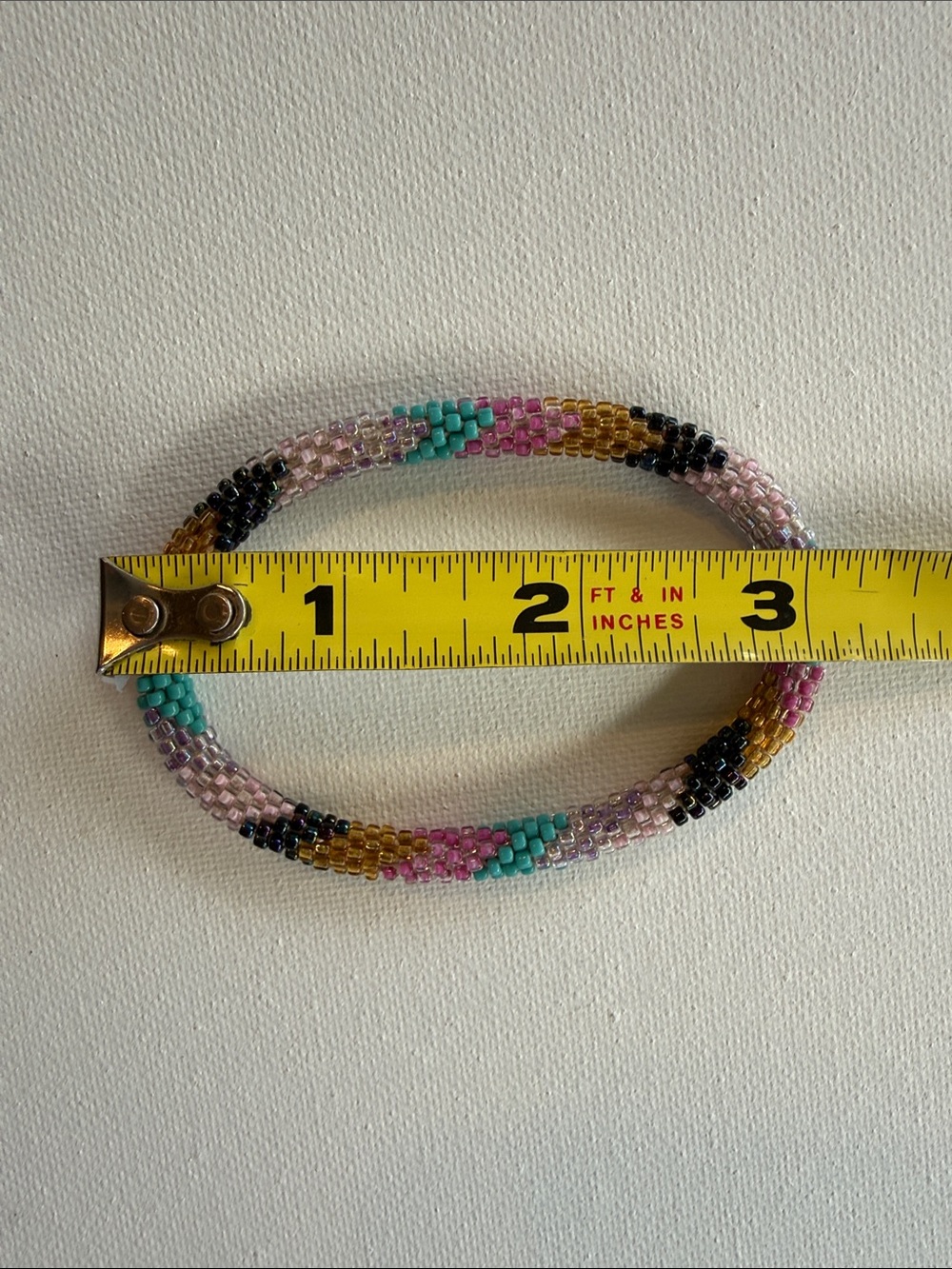 Multicolor Seed Bead Stretch Bracelet - Pink, Teal & Gold